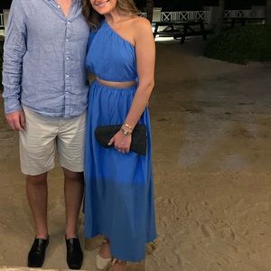 Farm Rio Blue One Shoulder Dress. Size XS